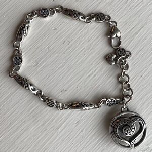 BRIGHTON rare vintage retired silver link‎ chain open heart charm bracelet